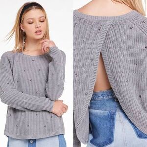 Wildfox Small Sweater Open Back Studded Stars Gray Knit New w/tags